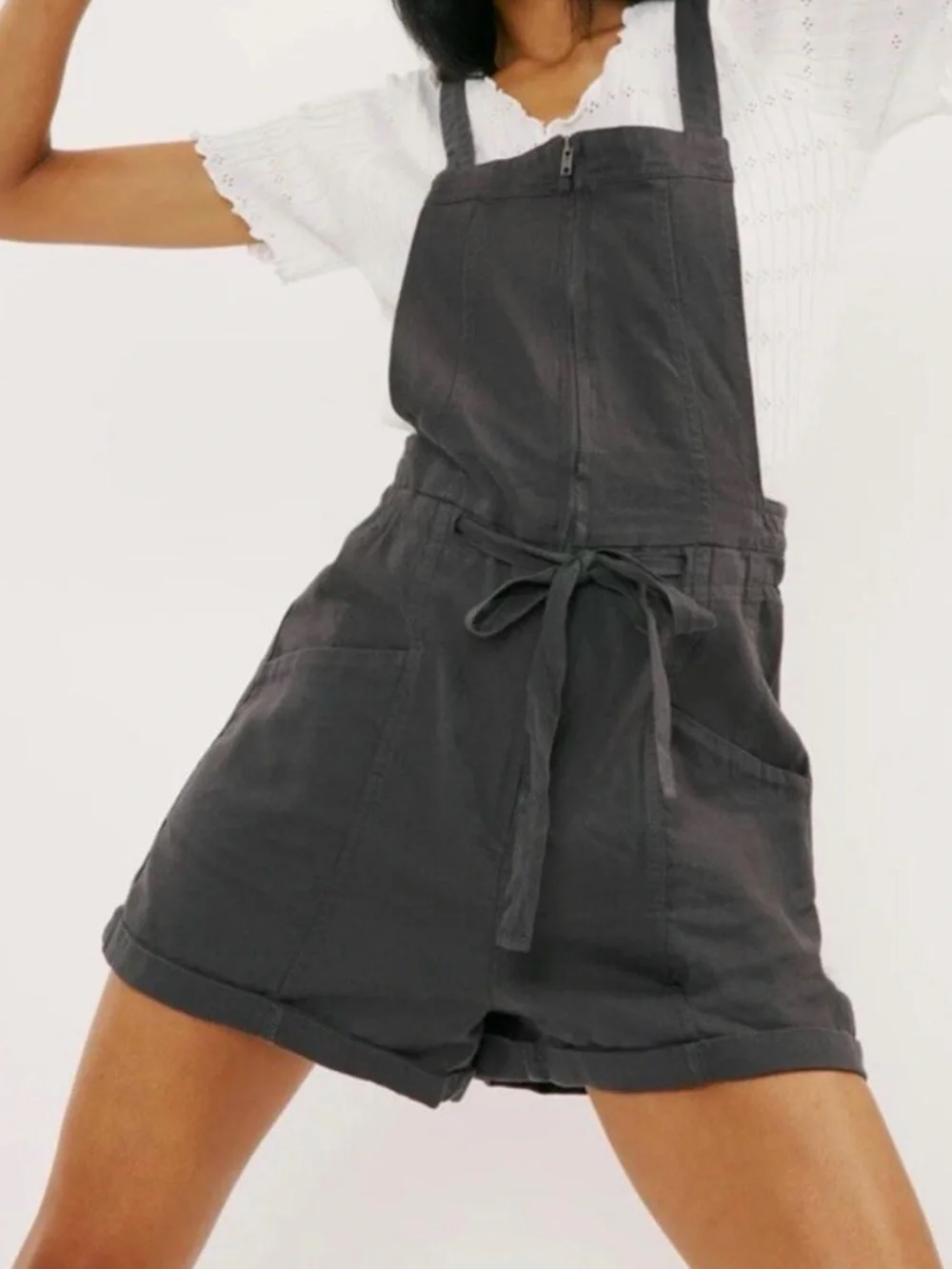 Free People Charcoal Gray Short Overalls